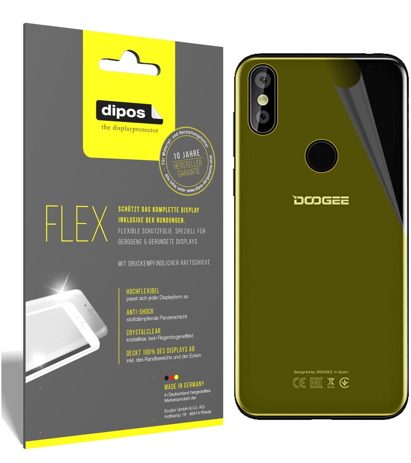 3x 3D Full Cover Schutzfolie für Doogee Y8 Rückseite