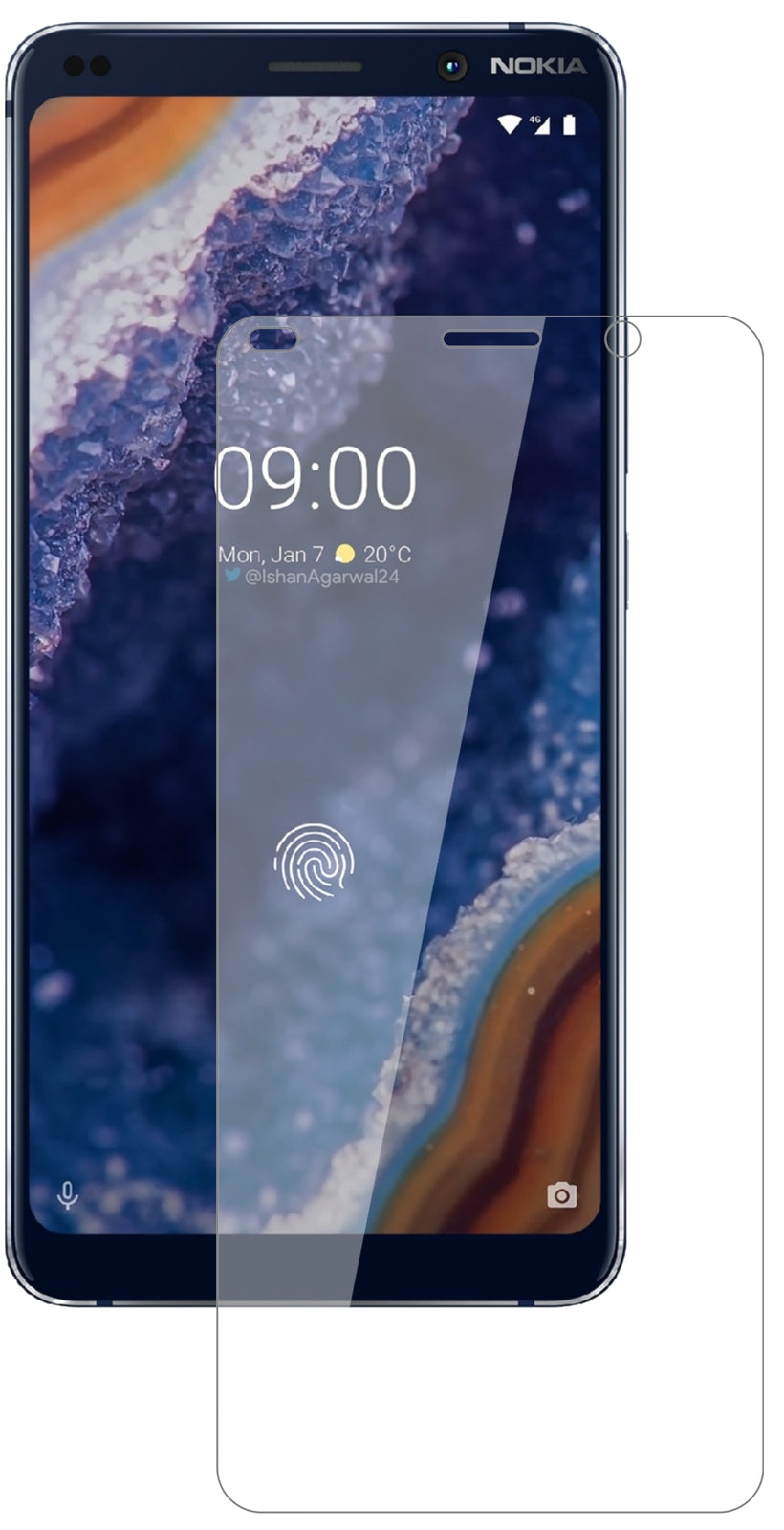 Nokia9 PureView mit aufgebrachter dipos Flex Schutzfolie, glasklare Darstellung ohne Einschränkungen