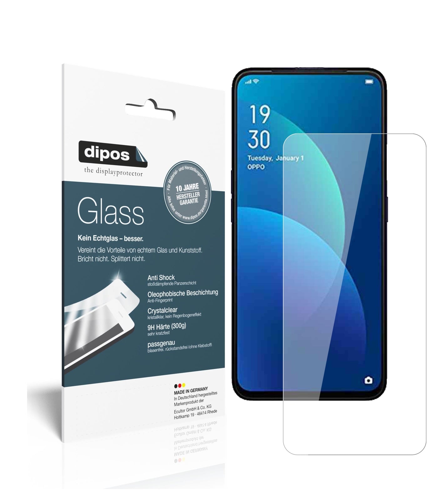 Klare Displayschutzfolie von dipos passend für Oppo F11 Pro, 9H kratzfest und blasenfrei montiert