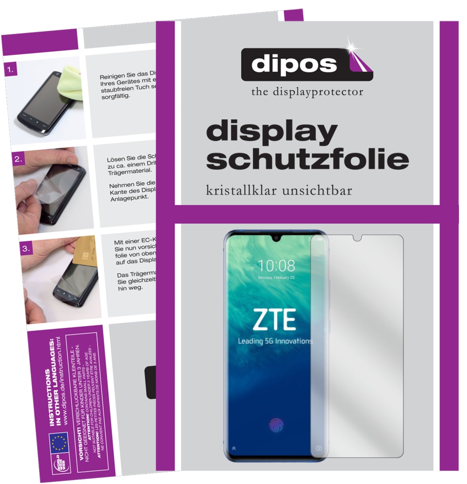 Klare Displayschutzfolie von dipos passend für Axon 10 Pro, präziser Zuschnitt und blasenfrei montiert