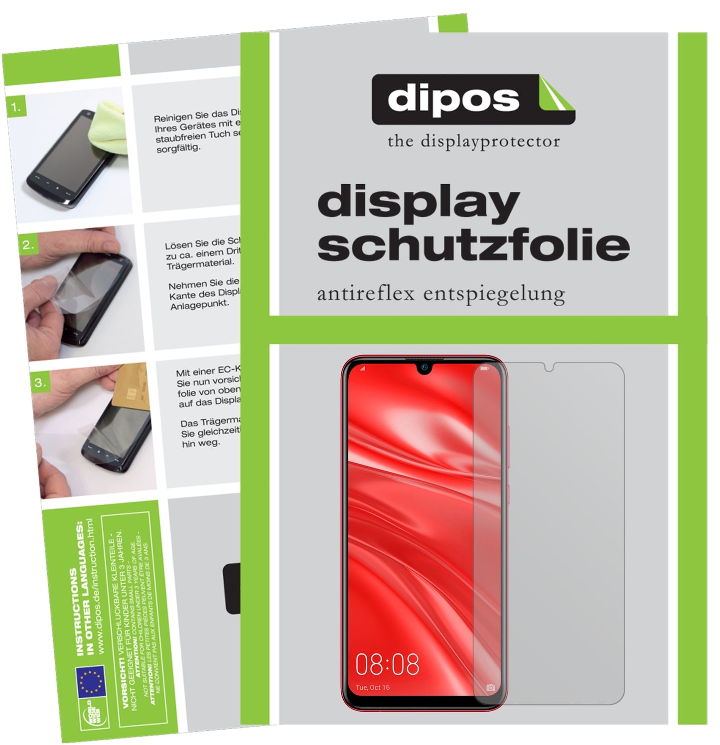 Matte Displayschutzfolie von dipos passend für Huawei Nova Lite 3, präziser Zuschnitt und blasenfrei montiert