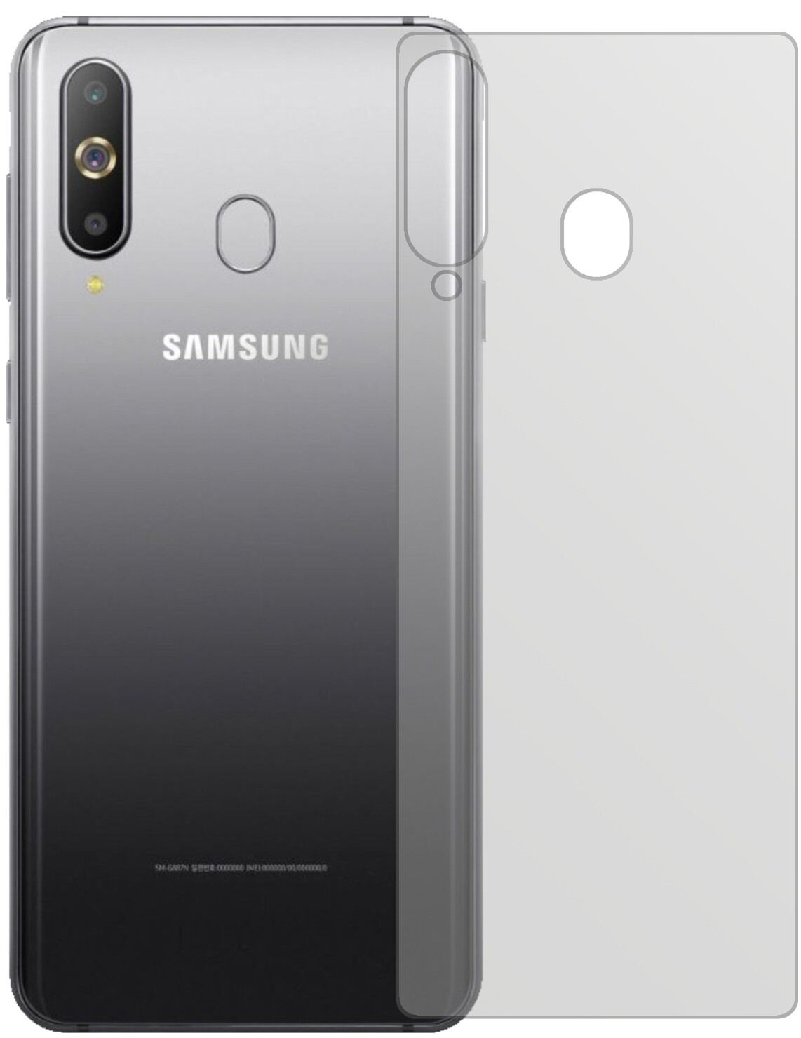 SamsungGalaxy A9 Pro (2019) Rückseite mit aufgebrachter dipos Displayschutzfolie, die lästige Fingerabdrücke minimiert