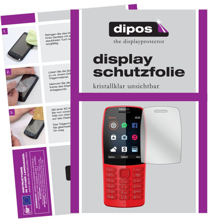 Klare Displayschutzfolie von dipos passend für Nokia 210, präziser Zuschnitt und blasenfrei montiert