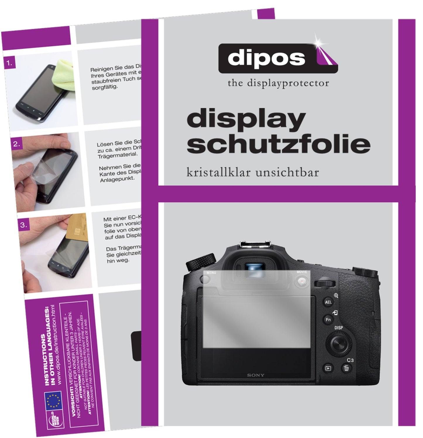 Klare Displayschutzfolie von dipos passend für Sony DSC-RX10M4, präziser Zuschnitt und blasenfrei montiert