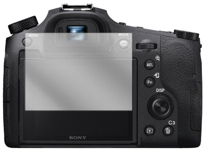 SonyDSC-RX10M4 mit aufgebrachter dipos Displayschutzfolie, glasklare Darstellung ohne Einschränkungen