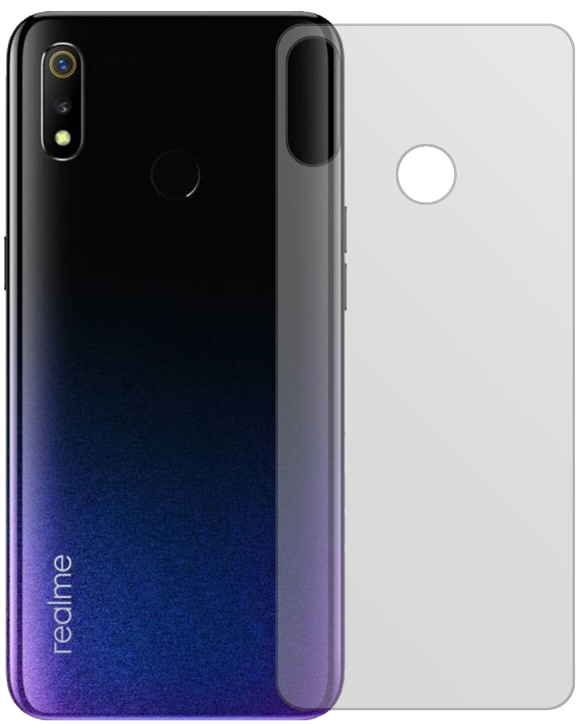 OppoRealme 3 Rückseite mit aufgebrachter dipos Displayschutzfolie, die lästige Fingerabdrücke minimiert