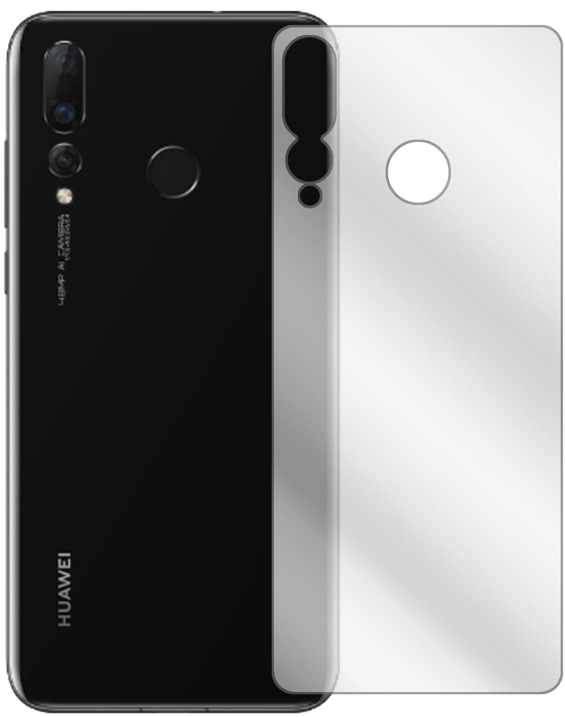HuaweiNova 4 Rückseite mit aufgebrachter dipos Displayschutzfolie, glasklare Darstellung ohne Einschränkungen