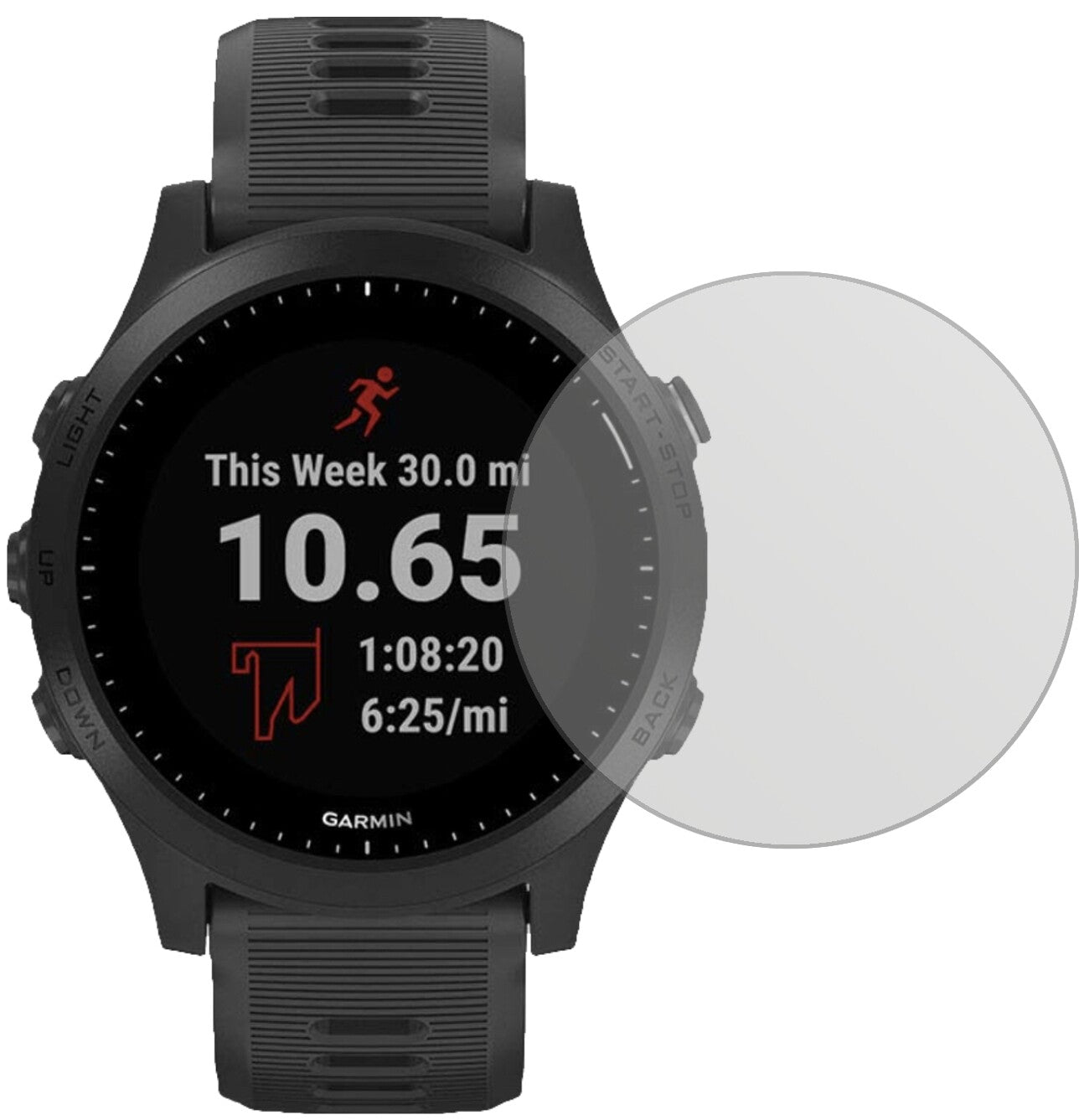 GarminForerunner 245 mit aufgebrachter dipos Displayschutzfolie, die lästige Fingerabdrücke minimiert