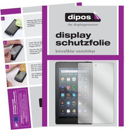 Klare Displayschutzfolie von dipos passend für Amazon Fire 7 Tablet Kids Edition (2019), präziser Zuschnitt und blasenfrei montiert