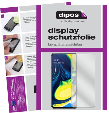Klare Displayschutzfolie von dipos passend für Samsung Galaxy A80, präziser Zuschnitt und blasenfrei montiert
