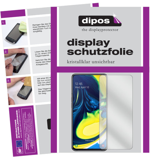 Klare Displayschutzfolie von dipos passend für Samsung Galaxy A80, präziser Zuschnitt und blasenfrei montiert
