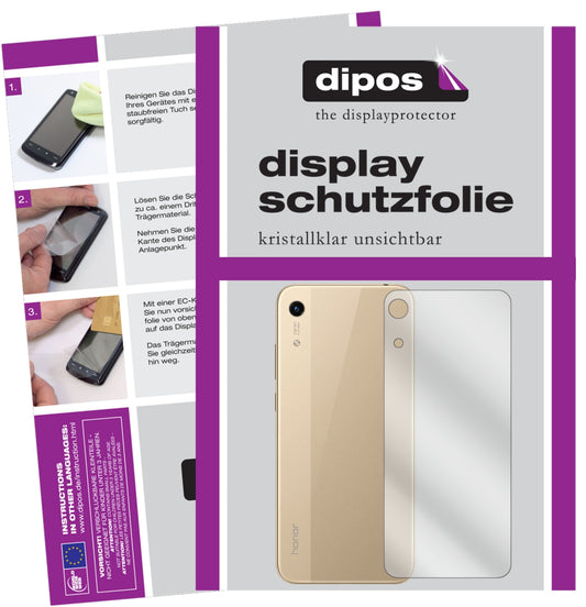 Klare Displayschutzfolie von dipos passend für Honor 8A Rückseite, präziser Zuschnitt und blasenfrei montiert