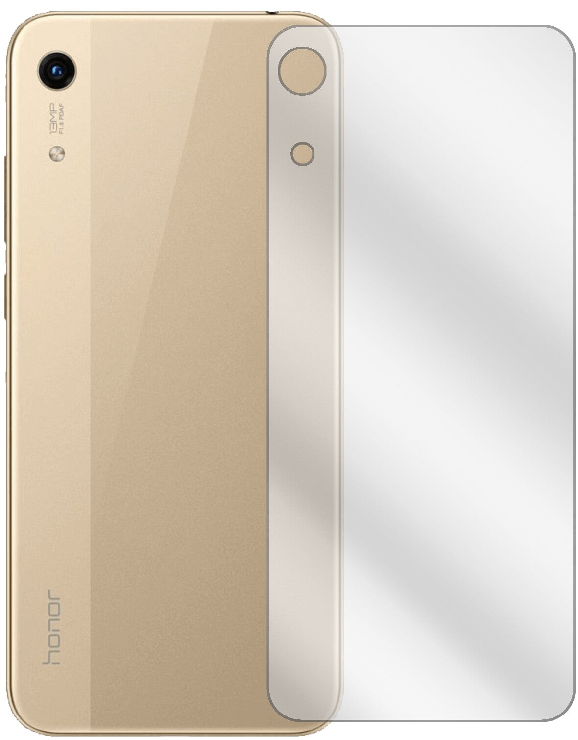 Honor8A Pro Rückseite mit aufgebrachter dipos Displayschutzfolie, glasklare Darstellung ohne Einschränkungen