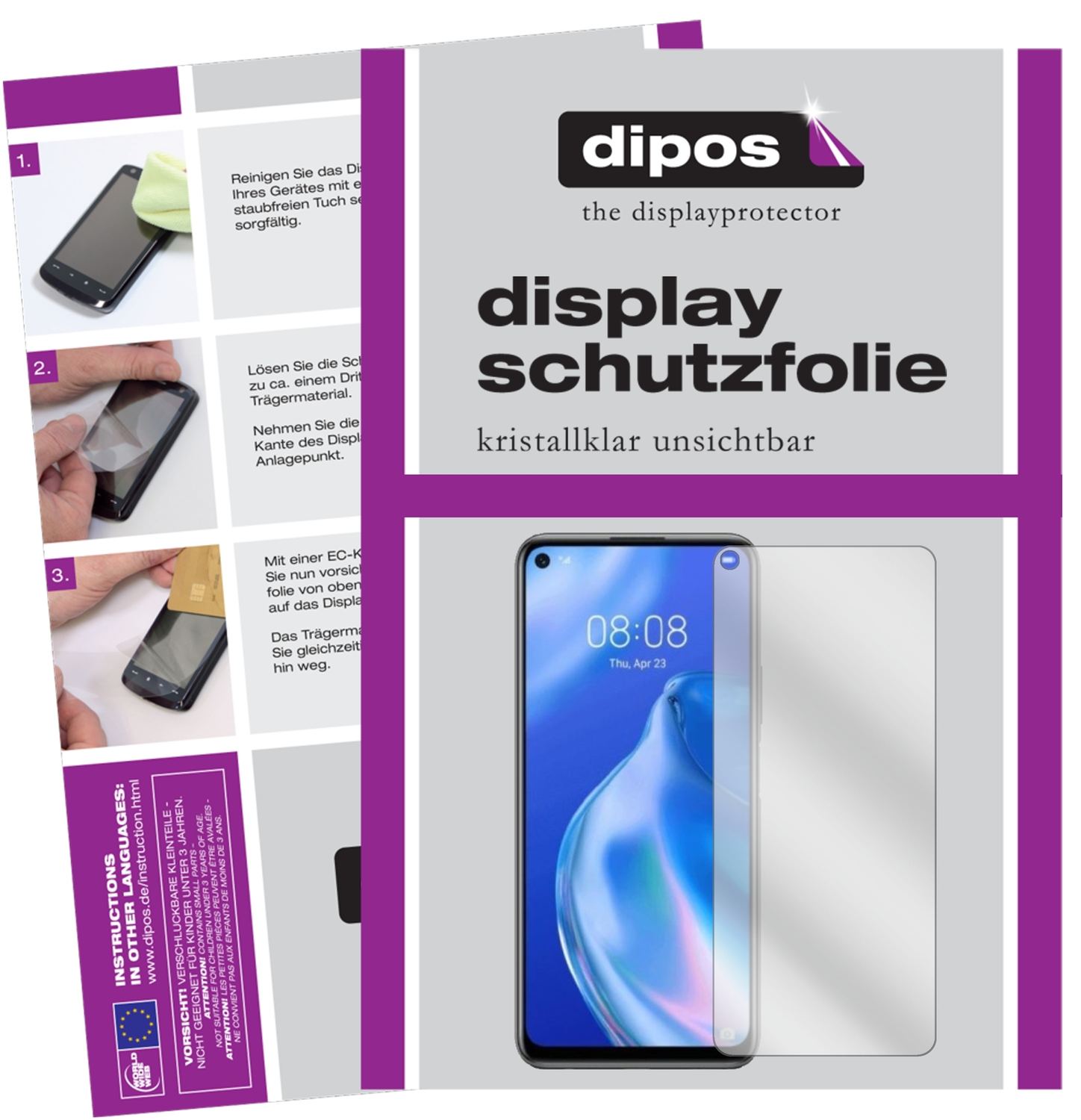 Klare Displayschutzfolie von dipos passend für Honor 30S, präziser Zuschnitt und blasenfrei montiert