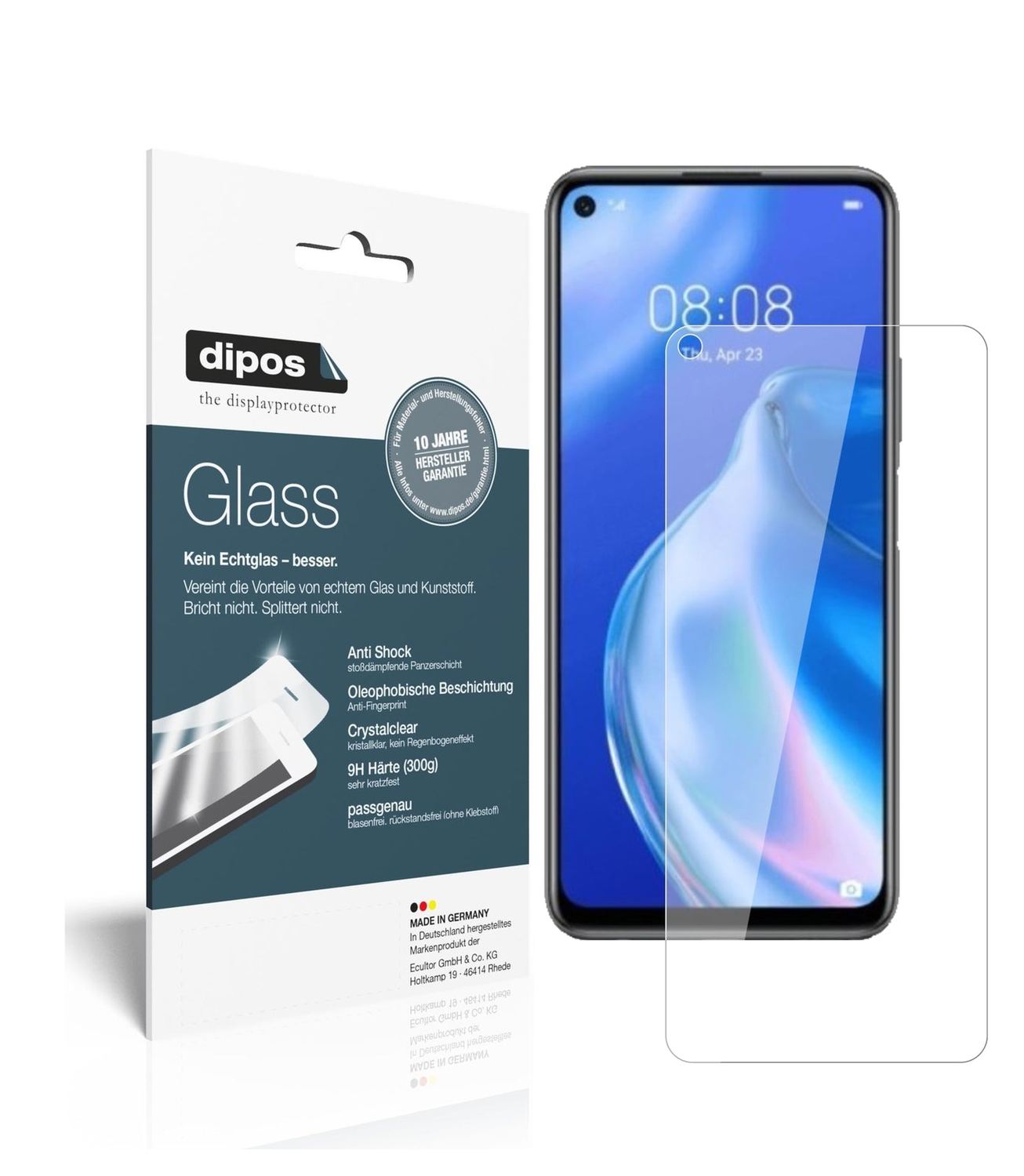 Klare Displayschutzfolie von dipos passend für Honor 30S, 9H kratzfest und blasenfrei montiert