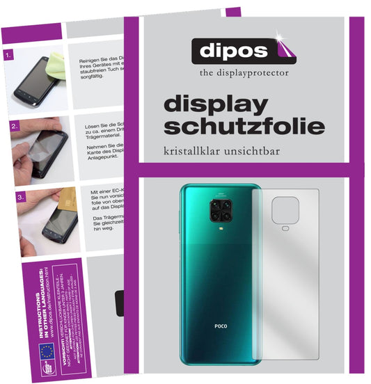 Klare Displayschutzfolie von dipos passend für Xiaomi Poco M2 Pro Rückseite, präziser Zuschnitt und blasenfrei montiert