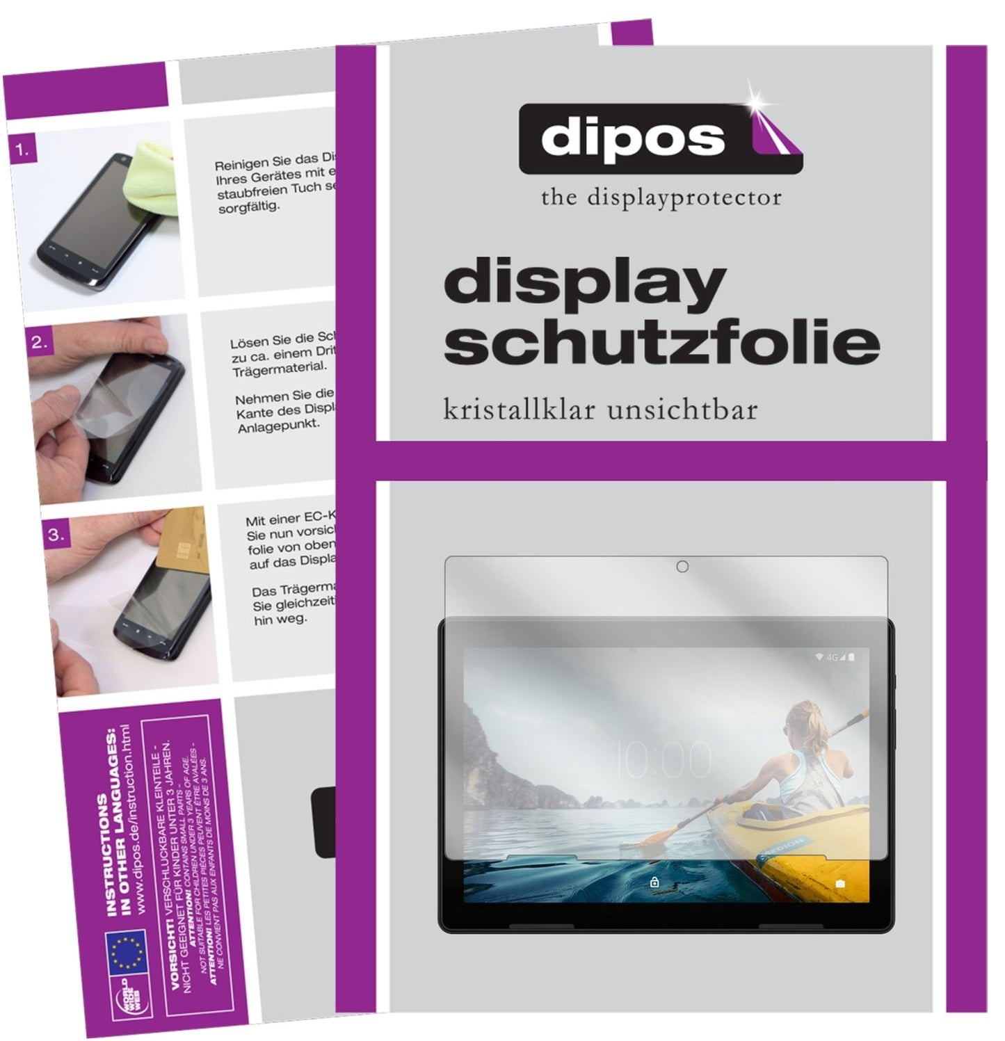 Klare Displayschutzfolie von dipos passend für Medion Lifetab E10714, präziser Zuschnitt und blasenfrei montiert
