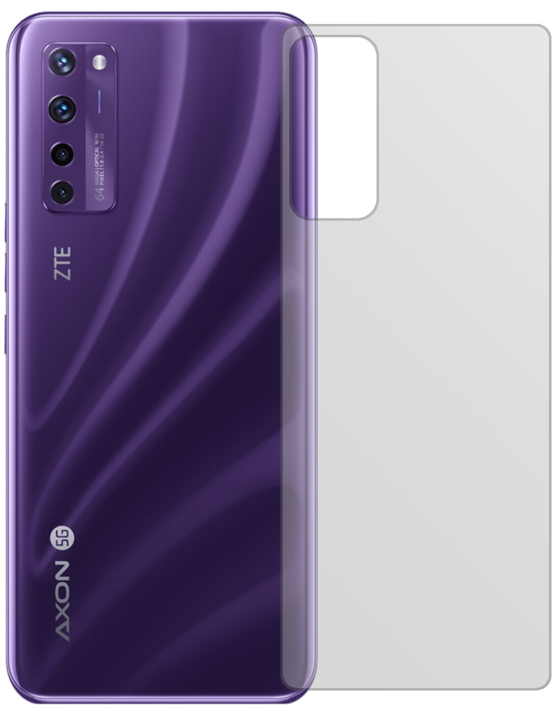 ZTEAxon 20 5G Rückseite mit aufgebrachter dipos Displayschutzfolie, die lästige Fingerabdrücke minimiert