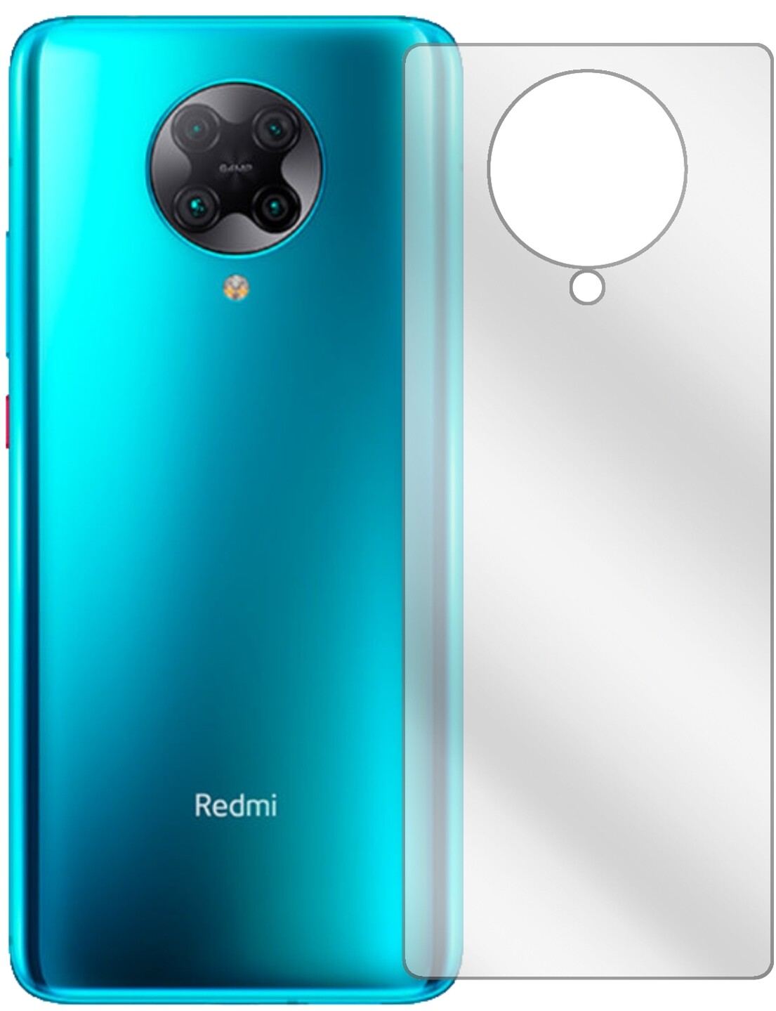 XiaomiRedmi K30 Pro Rückseite mit aufgebrachter dipos Displayschutzfolie, glasklare Darstellung ohne Einschränkungen