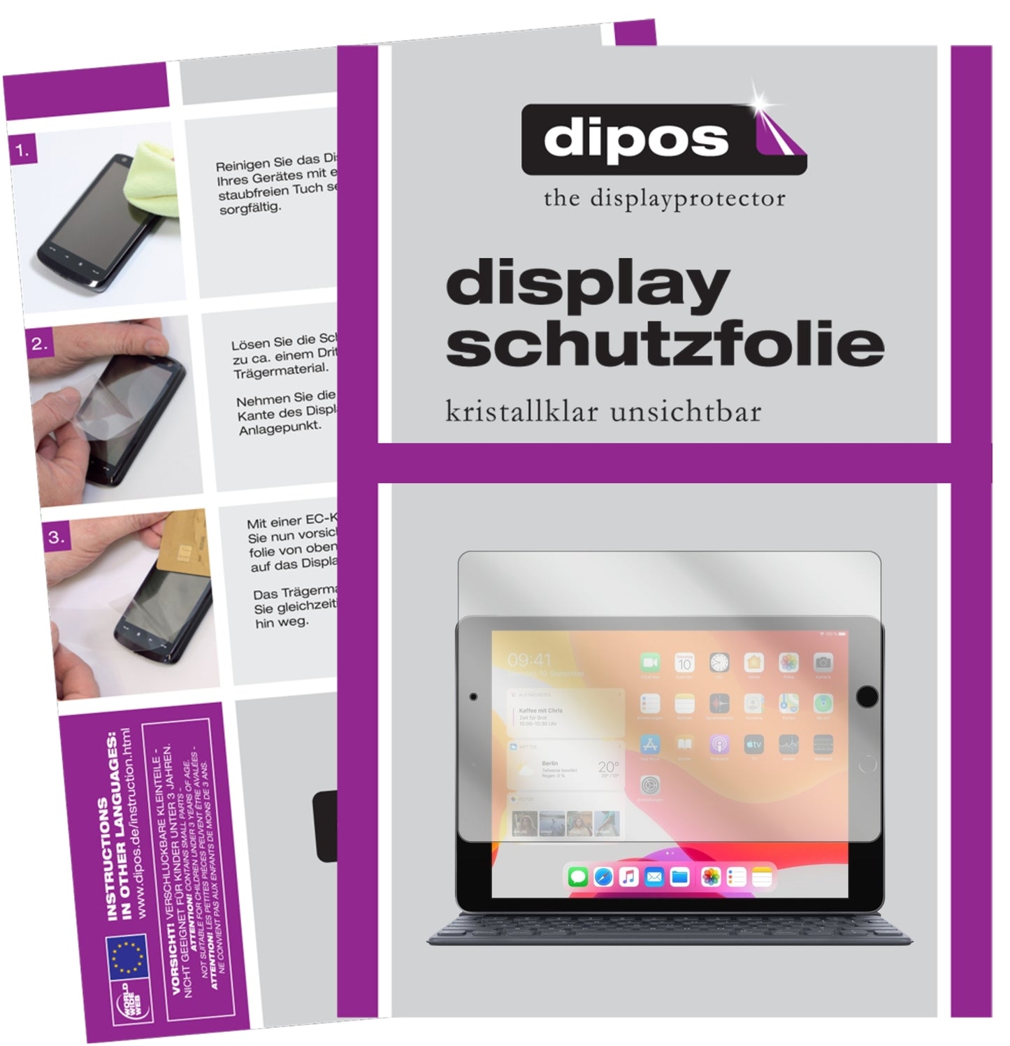 2x Schutzfolie klar für Apple iPad 10.2 Zoll (2020) Display-Schutzfolie