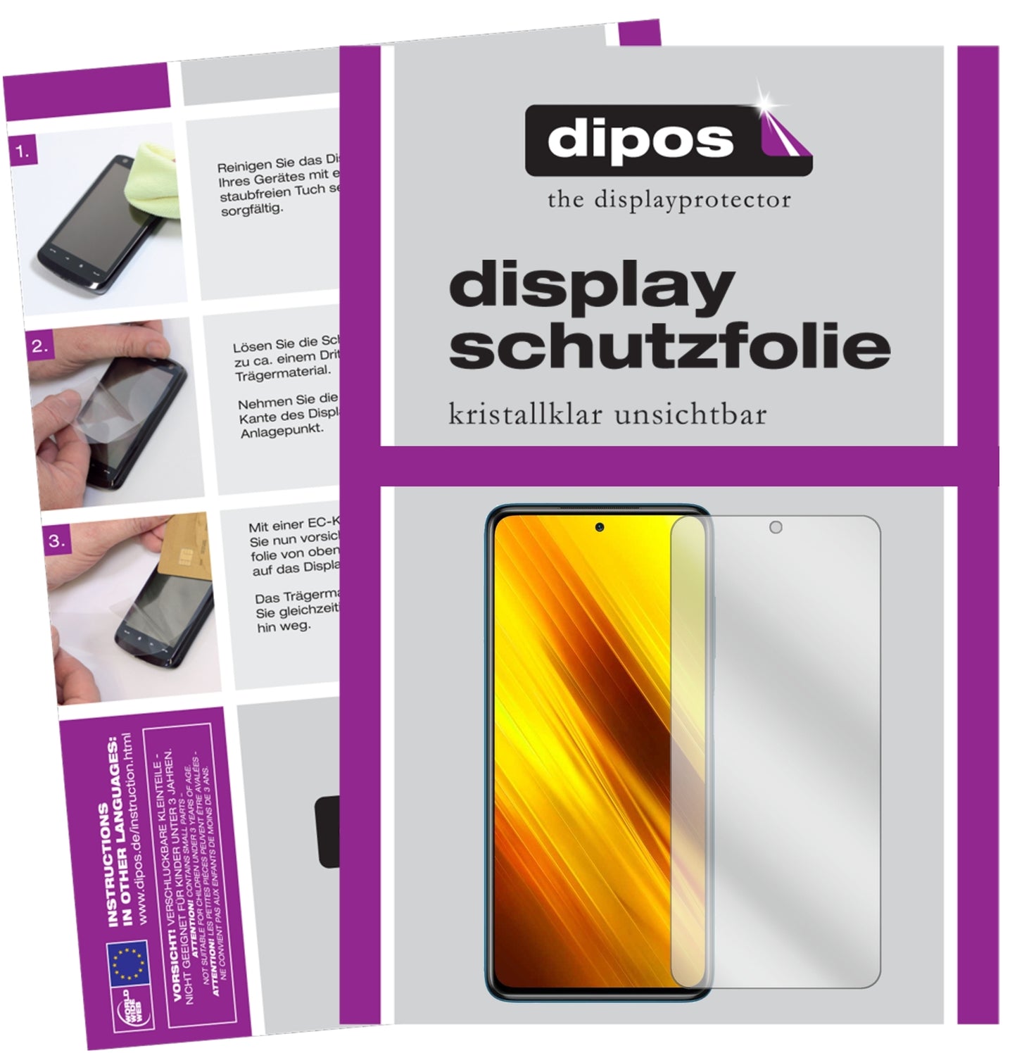 Klare Displayschutzfolie von dipos passend für Poco X3 NFC, präziser Zuschnitt und blasenfrei montiert