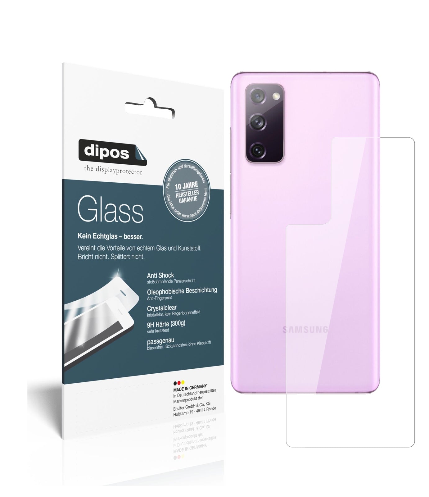 Klare Displayschutzfolie von dipos passend für Samsung Galaxy S20 FE 5G Rückseite, 9H kratzfest und blasenfrei montiert