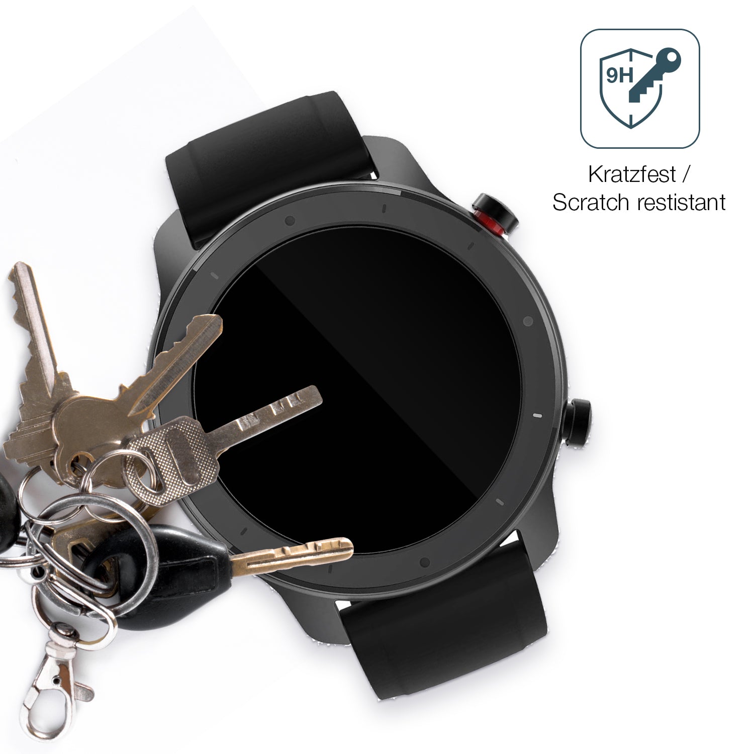 dipos Displayschutz für 47mm Durchmesser Uhr, transparente Oberfläche, perfekte Passform auch für die Rundungen
