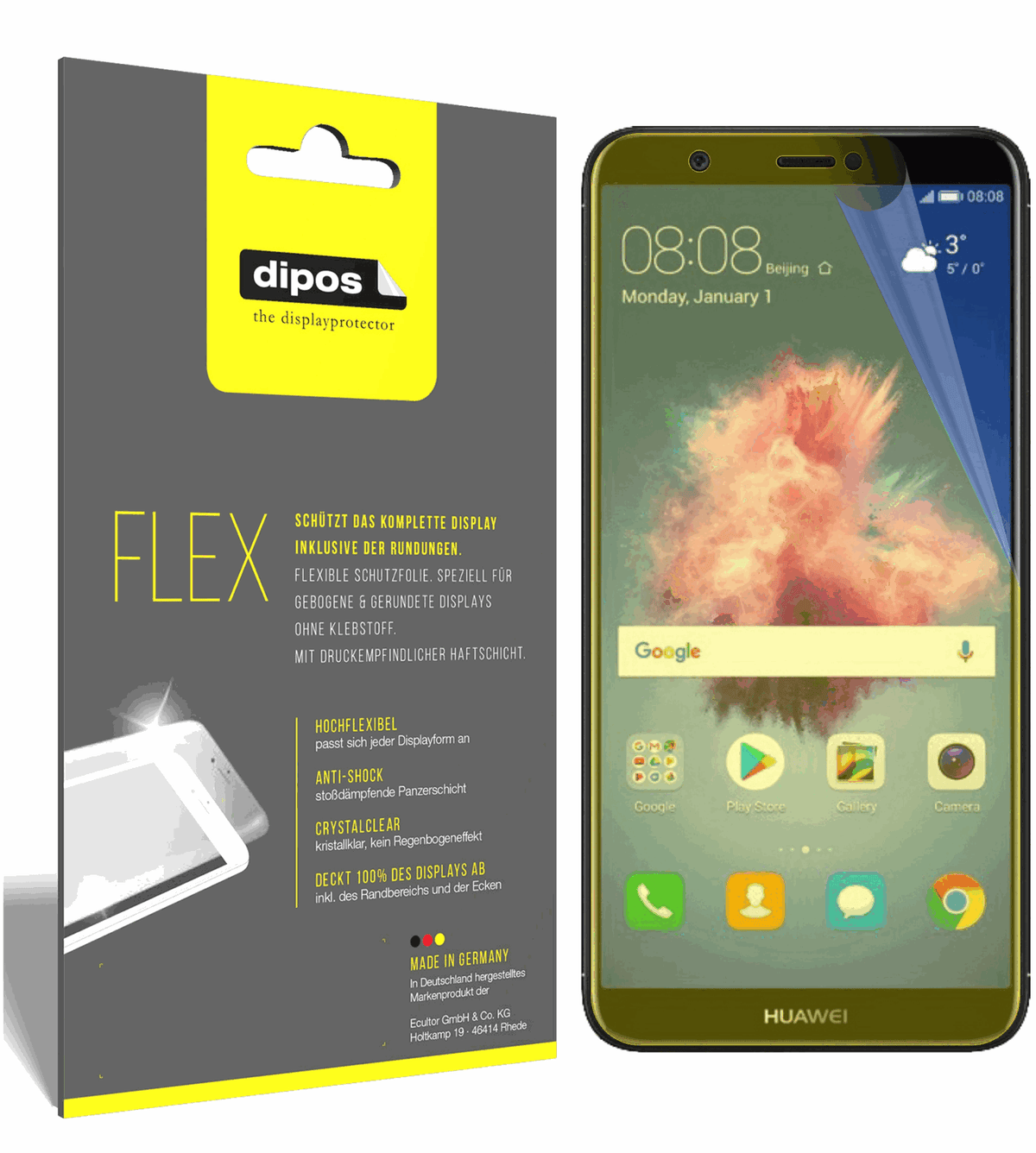 3x 3D Full Cover Schutzfolie für Huawei P smart