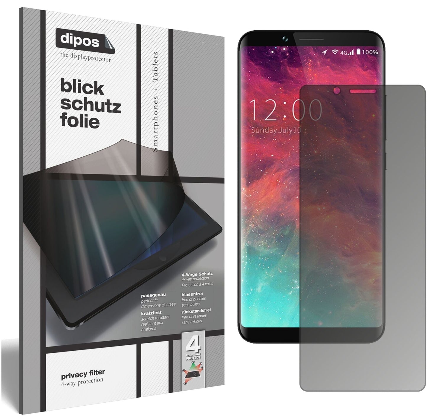 UmidigiS2 Lite mit aufgebrachtem dipos Displayschutz, der seitliche Einblicke blockiert