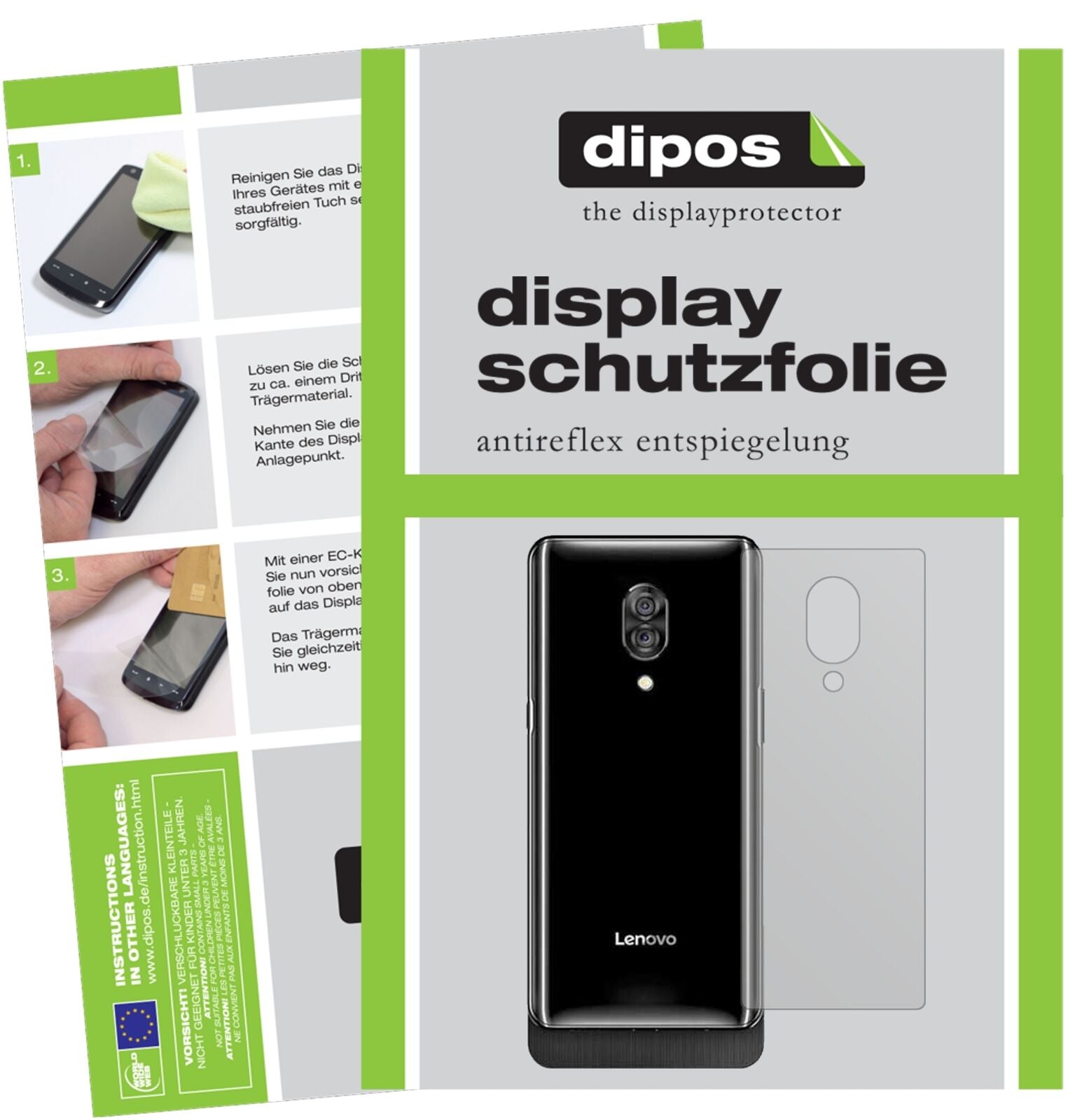 LenovoZ5 Pro GT Rückseite mit aufgebrachter dipos Displayschutzfolie, die lästige Fingerabdrücke minimiert