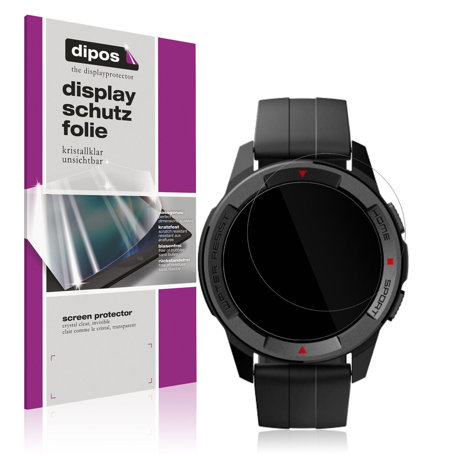 Klare Displayschutzfolie von dipos passend für Mibro Watch X1, präziser Zuschnitt und blasenfrei montiert