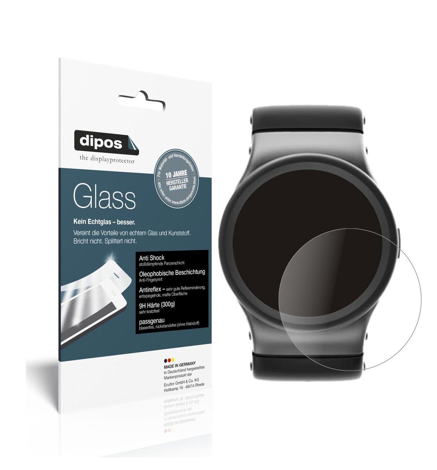 Matte Displayschutzfolie von dipos passend für 56 mm Durchmesser Uhr, 9H kratzfest und blasenfrei montiert