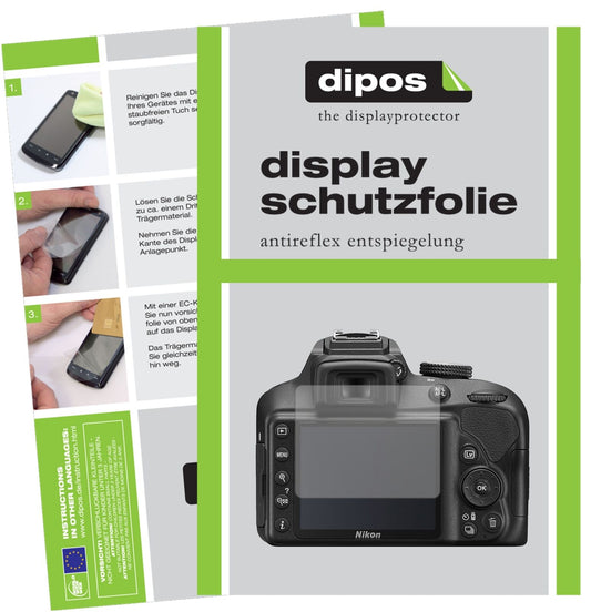 Matte Displayschutzfolie von dipos passend für Nikon 3400, präziser Zuschnitt und blasenfrei montiert