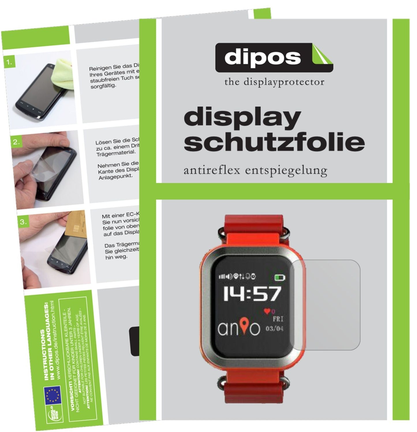 Anio3 Touch mit aufgebrachter dipos Displayschutzfolie, die lästige Fingerabdrücke minimiert
