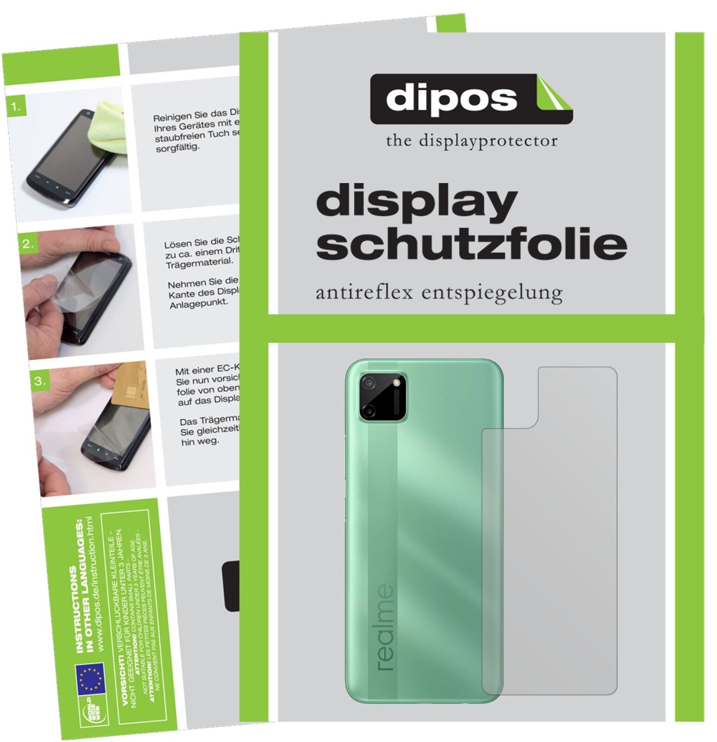 Matte Displayschutzfolie von dipos passend für Oppo Realme C11 Rückseite, präziser Zuschnitt und blasenfrei montiert