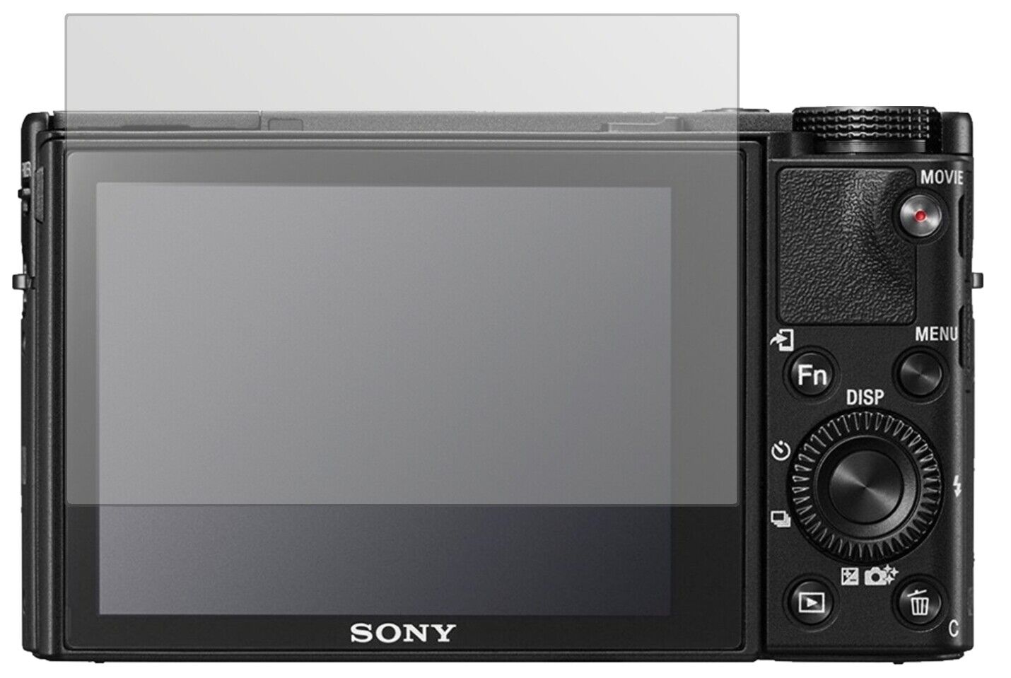 SonyCyber-Shot DSC-RX 1R mit aufgebrachter dipos Displayschutzfolie, die lästige Fingerabdrücke minimiert
