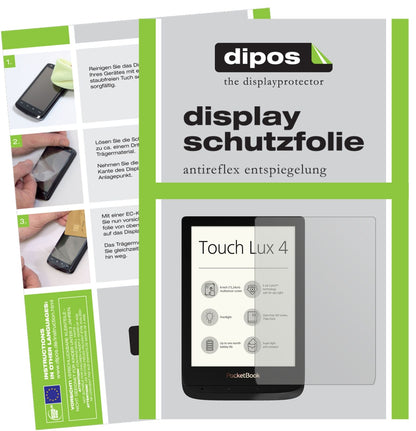 PocketBookTouch Lux 4 mit aufgebrachter dipos Displayschutzfolie, die lästige Fingerabdrücke minimiert