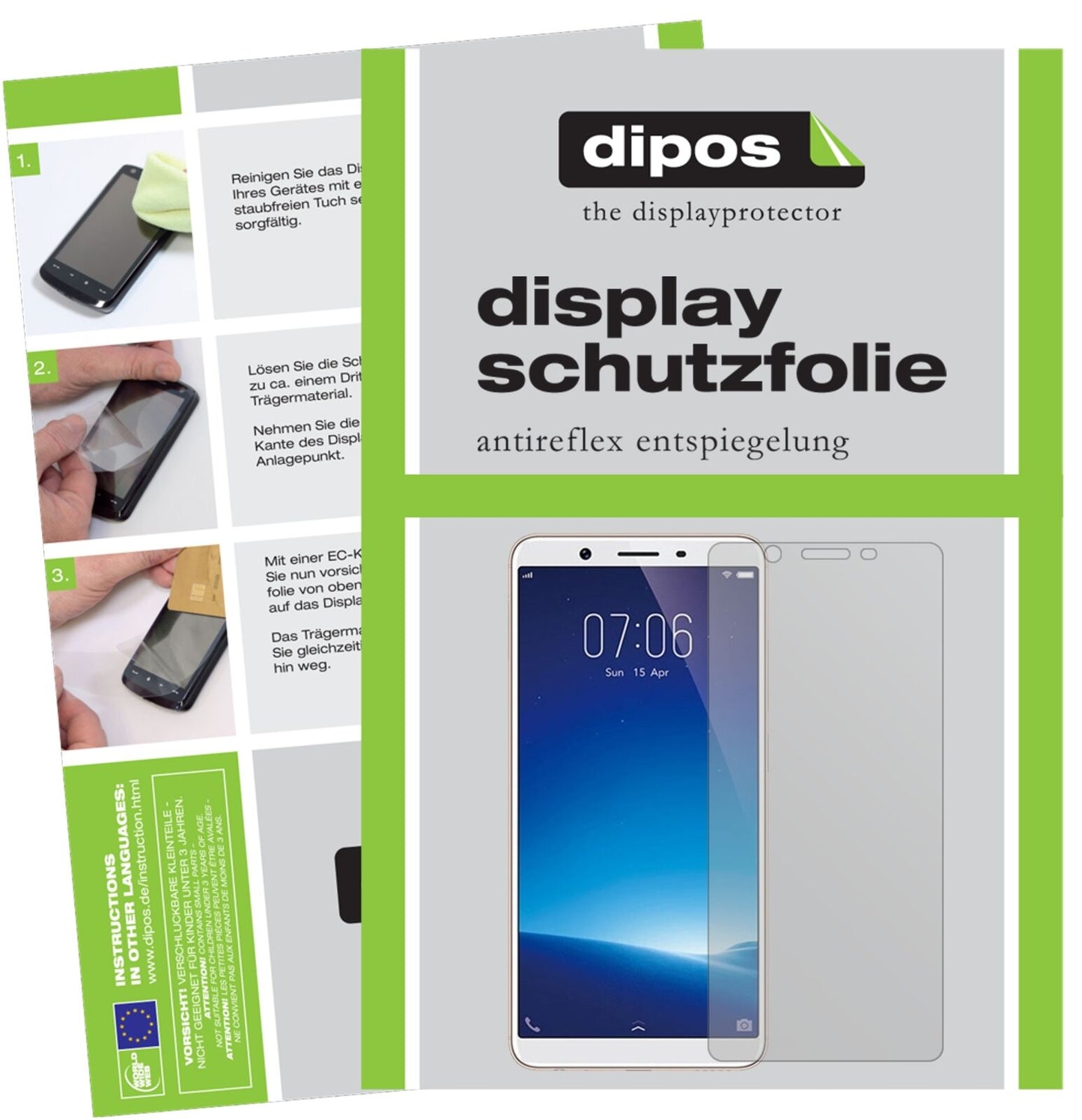 VivoY71 mit aufgebrachter dipos Displayschutzfolie, die lästige Fingerabdrücke minimiert