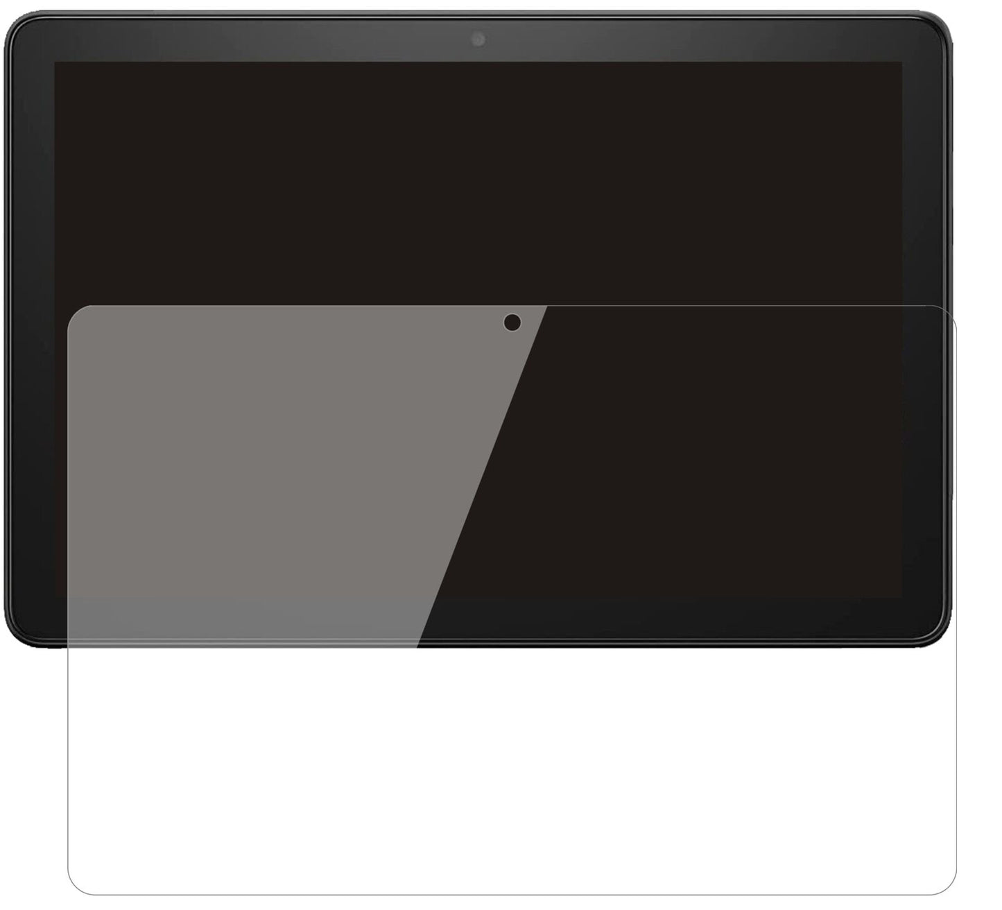AmazonFire HD 10 (2021) mit aufgebrachter dipos Flex Schutzfolie, glasklare Darstellung ohne Einschränkungen