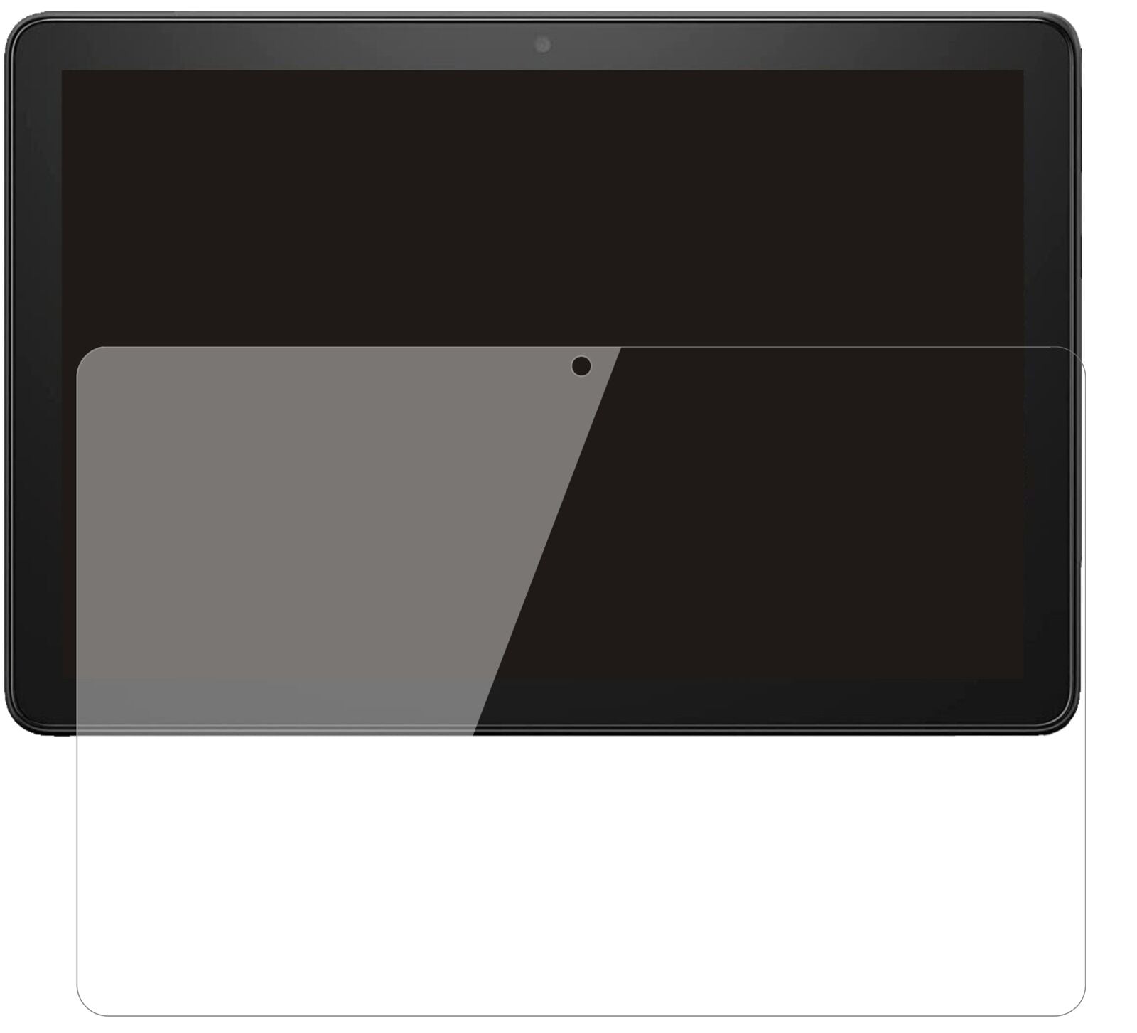 AmazonFire HD 10 (2021) mit aufgebrachter dipos Flex Schutzfolie, glasklare Darstellung ohne Einschränkungen