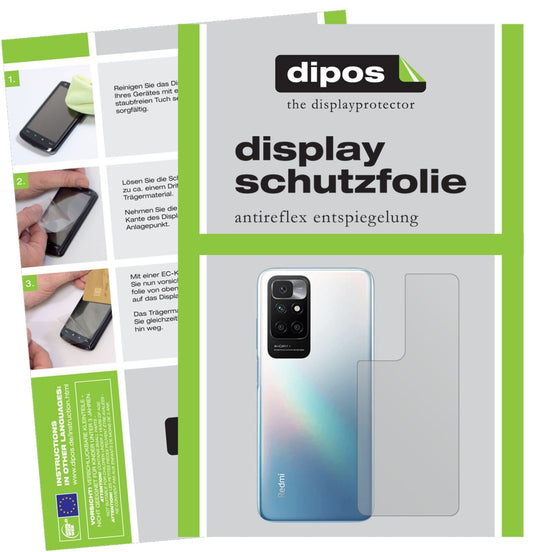 Matte Displayschutzfolie von dipos passend für Xiaomi Redmi 10 Rückseite, präziser Zuschnitt und blasenfrei montiert