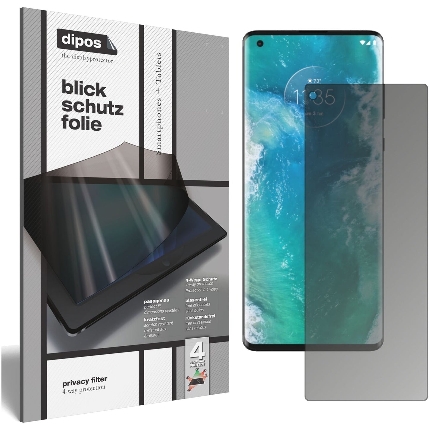 Blickschutzfolie von dipos passend für Motorola Edge Plus, präziser Zuschnitt und blasenfrei montiert