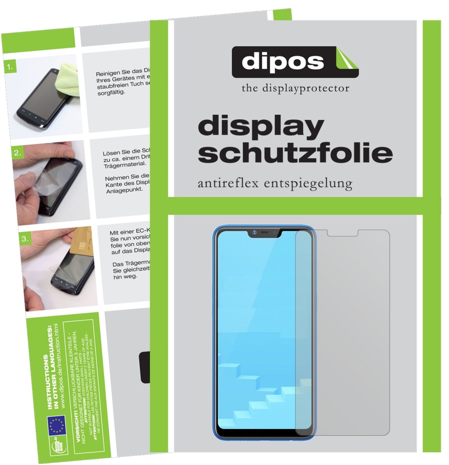OppoRealme C1 mit aufgebrachter dipos Displayschutzfolie, die lästige Fingerabdrücke minimiert