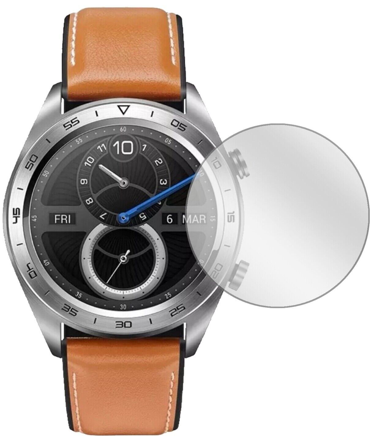 Klare Displayschutzfolie von dipos passend für Honor Watch Magic, präziser Zuschnitt und blasenfrei montiert
