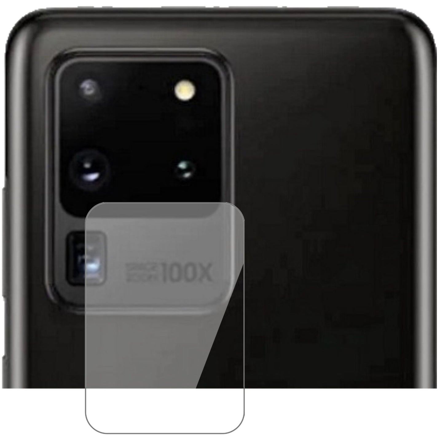 SamsungGalaxy S20 Ultra Kameralinse mit aufgebrachter dipos Flex Schutzfolie, glasklare Darstellung ohne Einschränkungen