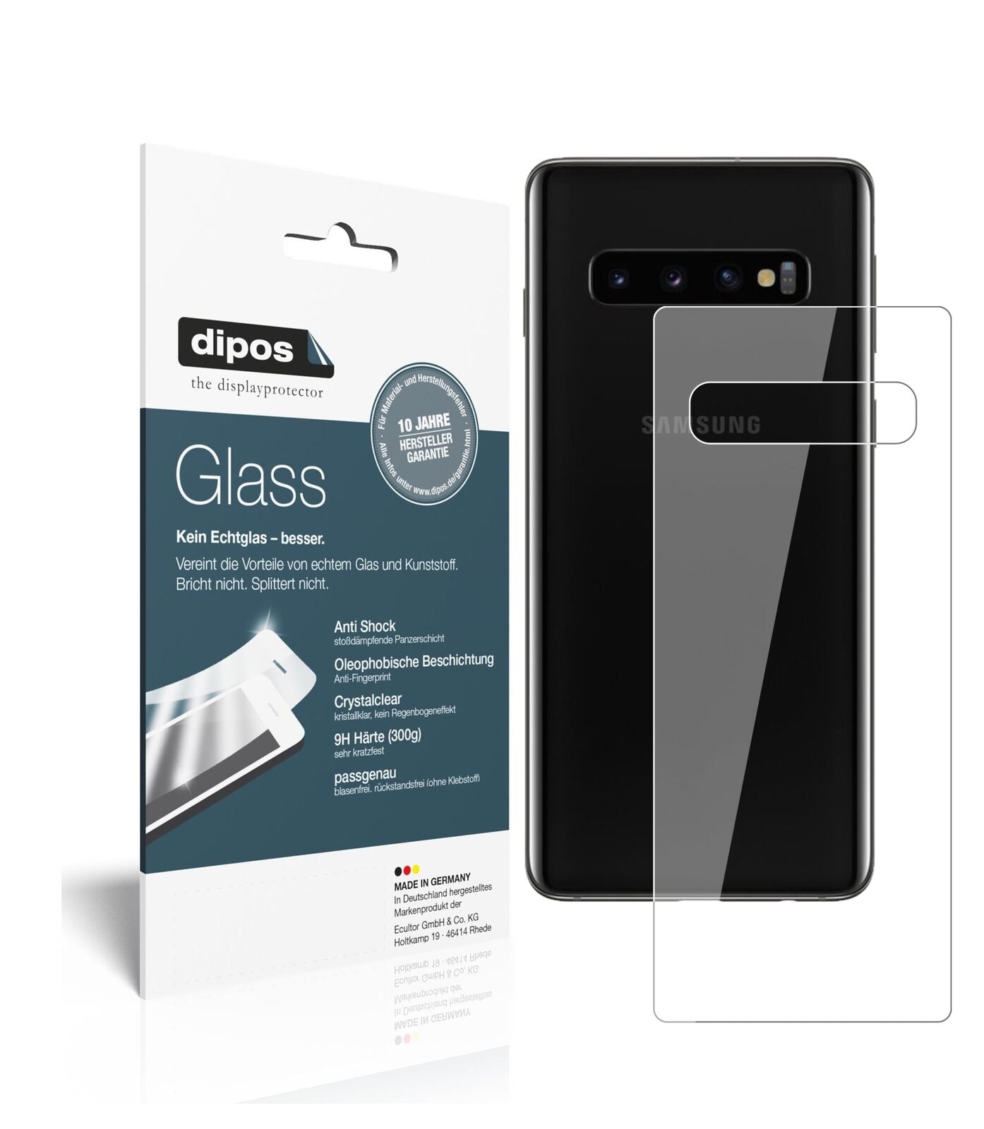 1x 9H Schutzfolie für Samsung Galaxy S10 Plus Rückseite Panzerfolie