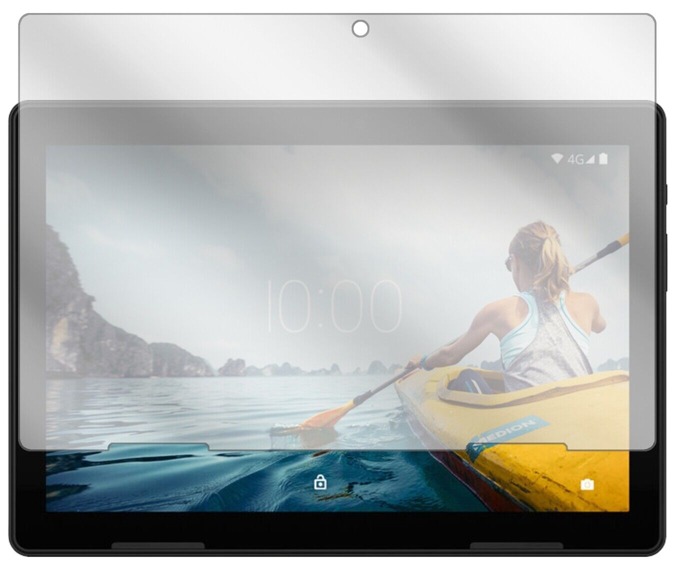 MedionLifetab P10710 mit aufgebrachter dipos Displayschutzfolie, glasklare Darstellung ohne Einschränkungen