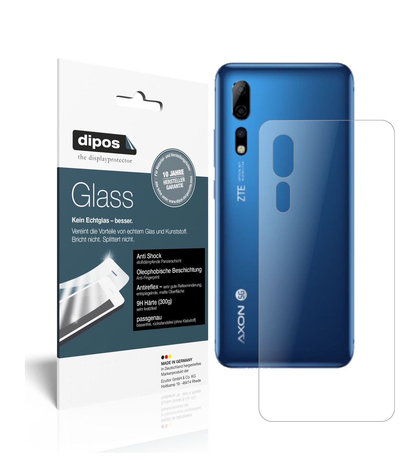 1x 9H Schutzfolie matt für Axon 10 Pro Rückseite Panzerfolie