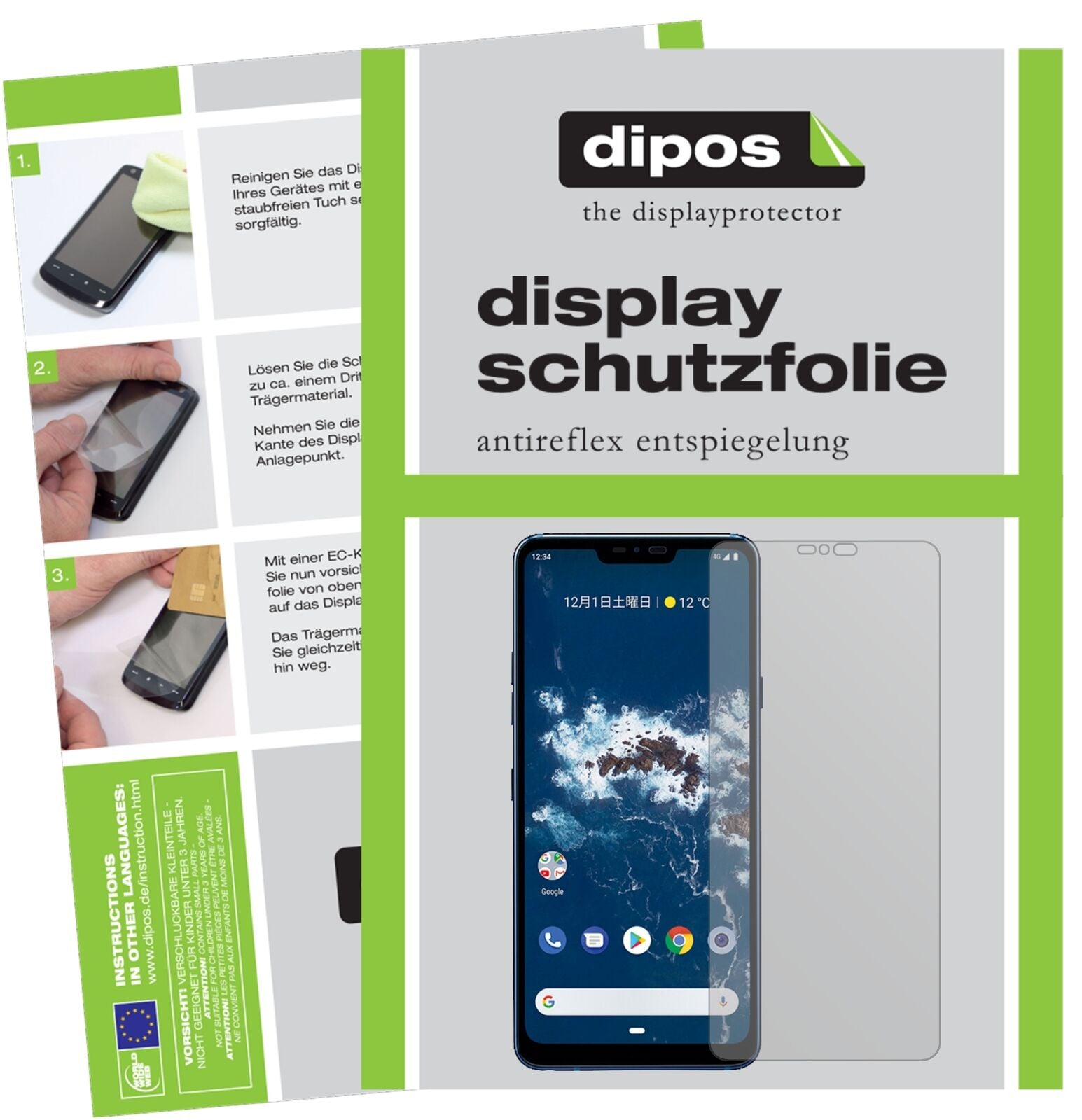 LGX5 Android One mit aufgebrachter dipos Displayschutzfolie, die lästige Fingerabdrücke minimiert