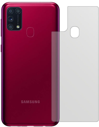 SamsungGalaxy M31s Rückseite mit aufgebrachter dipos Displayschutzfolie, die lästige Fingerabdrücke minimiert